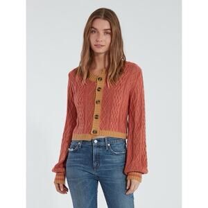 FOR LOVE & LEMONS Sz M SIERRA ASYMMETRICAL CARDIGAN SWEATER In BLUSH